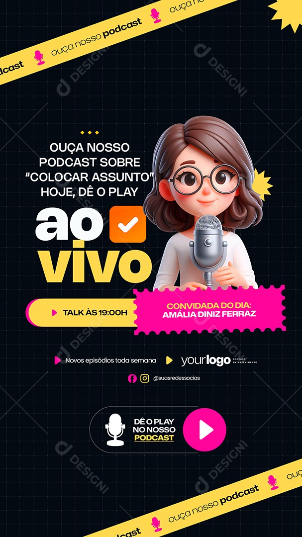 Story Ouça Nosso Podcast Social Media PSD Editável