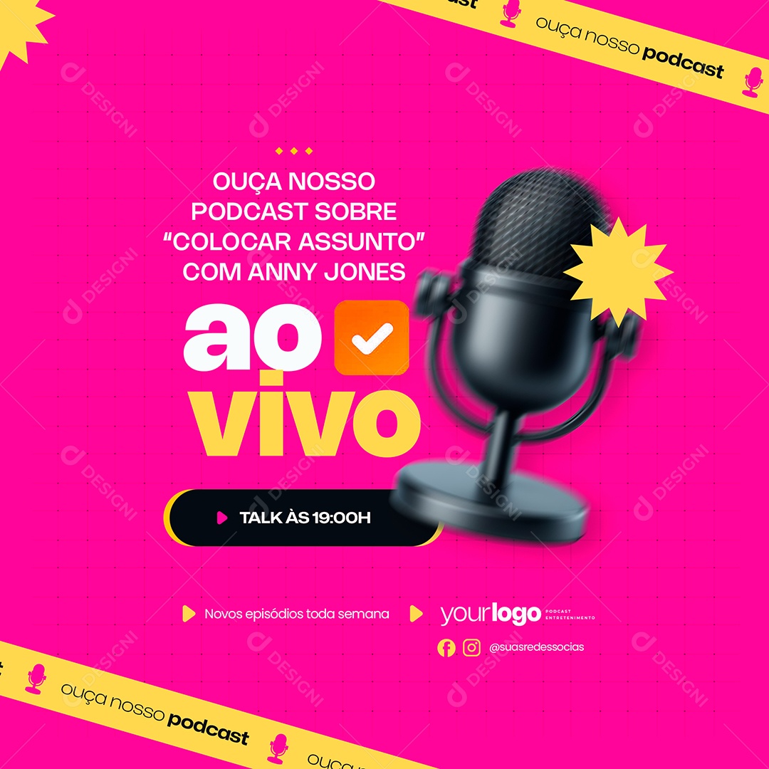 Ouça Nosso Podcast Ao vivo Social Media PSD Editável