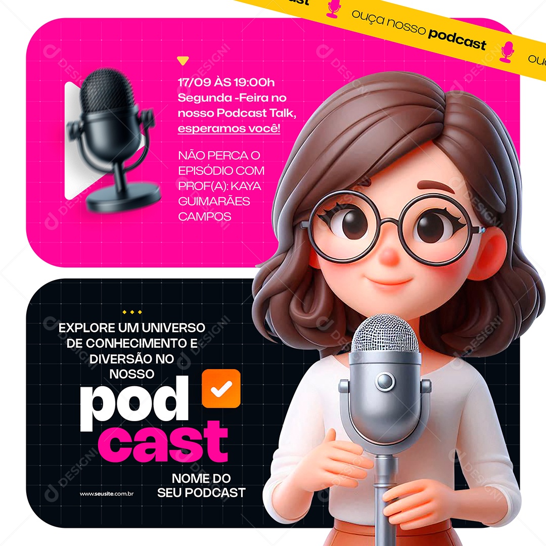 Explore Um Universo de Conhecimento Podcast Social Media PSD Editável