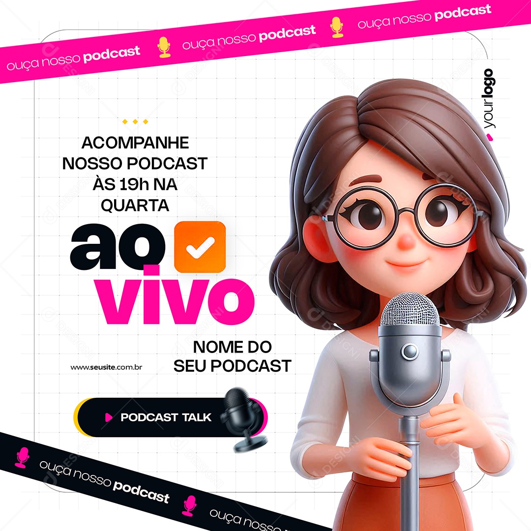 Acompanhe Nosso Podcast Social Media PSD Editável