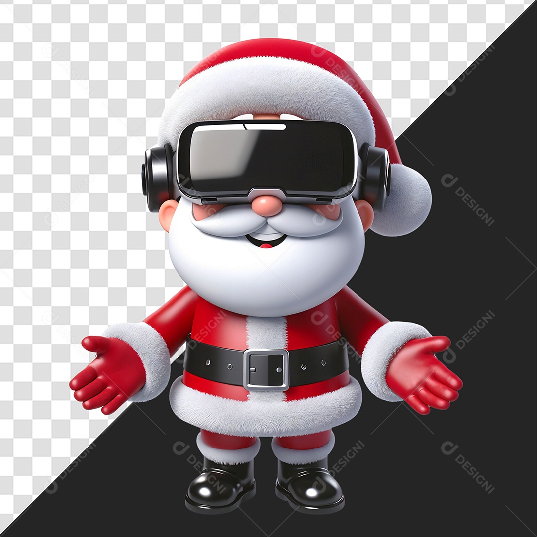 Personagem 3D Papai Noel Com Óculos de Realidade Virtual para Composição PSD