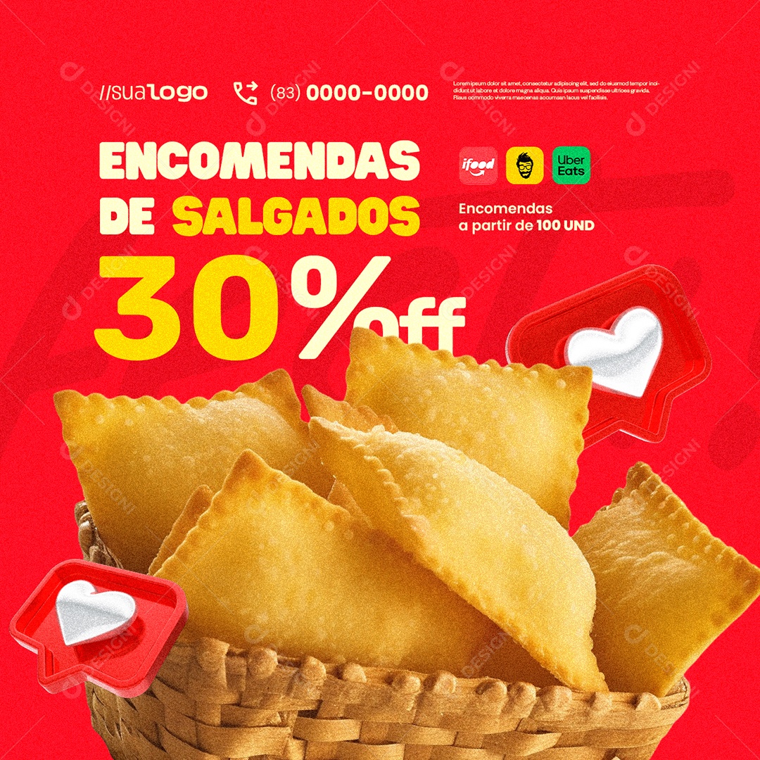 Salgateria Encomendas de Salgados 30% Off Social Media PSD Editável