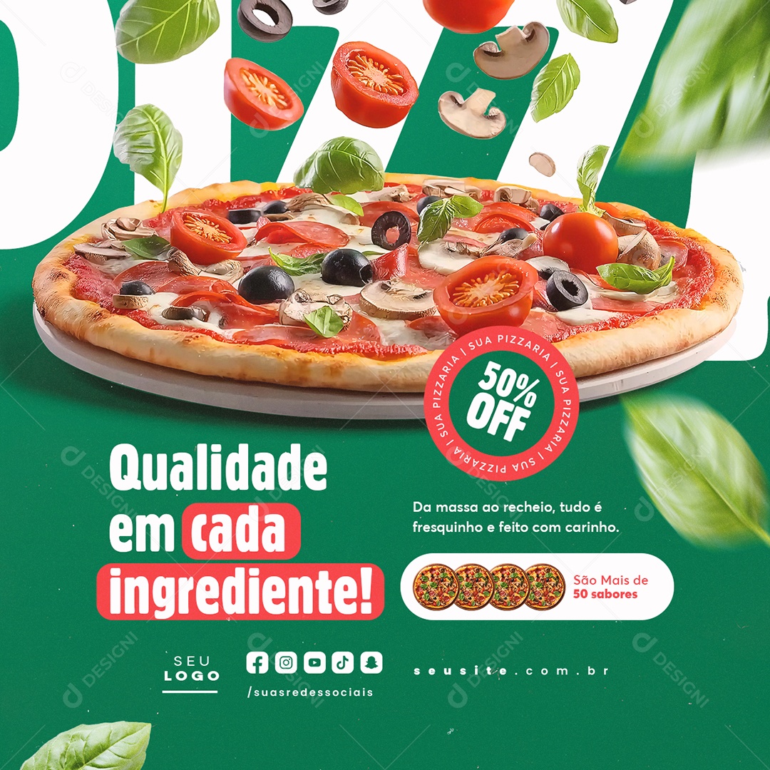 Pizzaria Qualidade em Cada Ingrediente Social Media PSD Editável