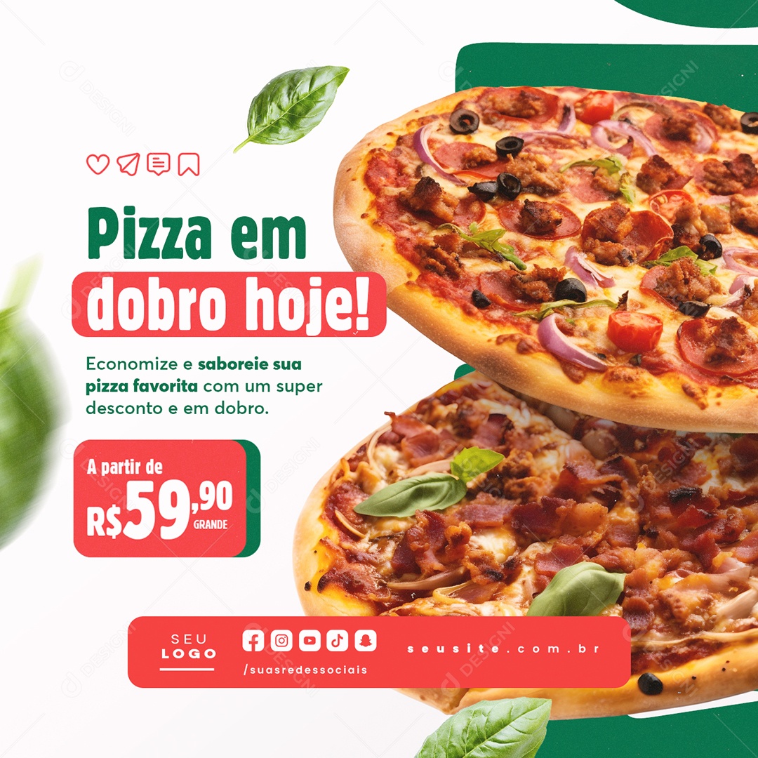 Pizzaria Pizza em Dobro Hoje Social Media PSD Editável