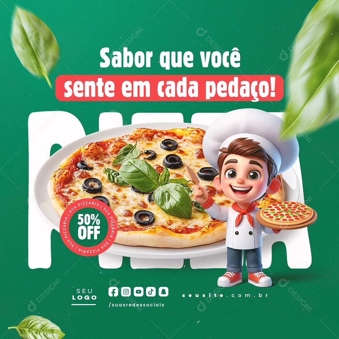 Pizzaria Sabor Que Você Sente em Cada Pedaço Social Media PSD Editável