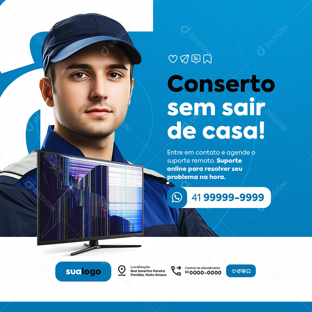 Manutenção De TV Conserto Sem Sair de Casa Social Media PSD Editável