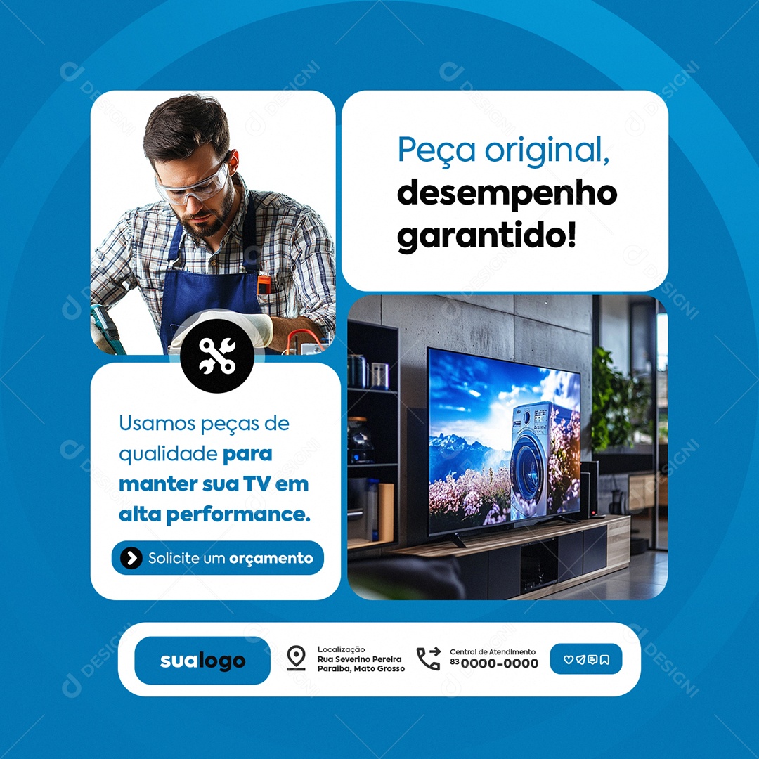 Manutenção De TV Peça Original Social Media PSD Editável