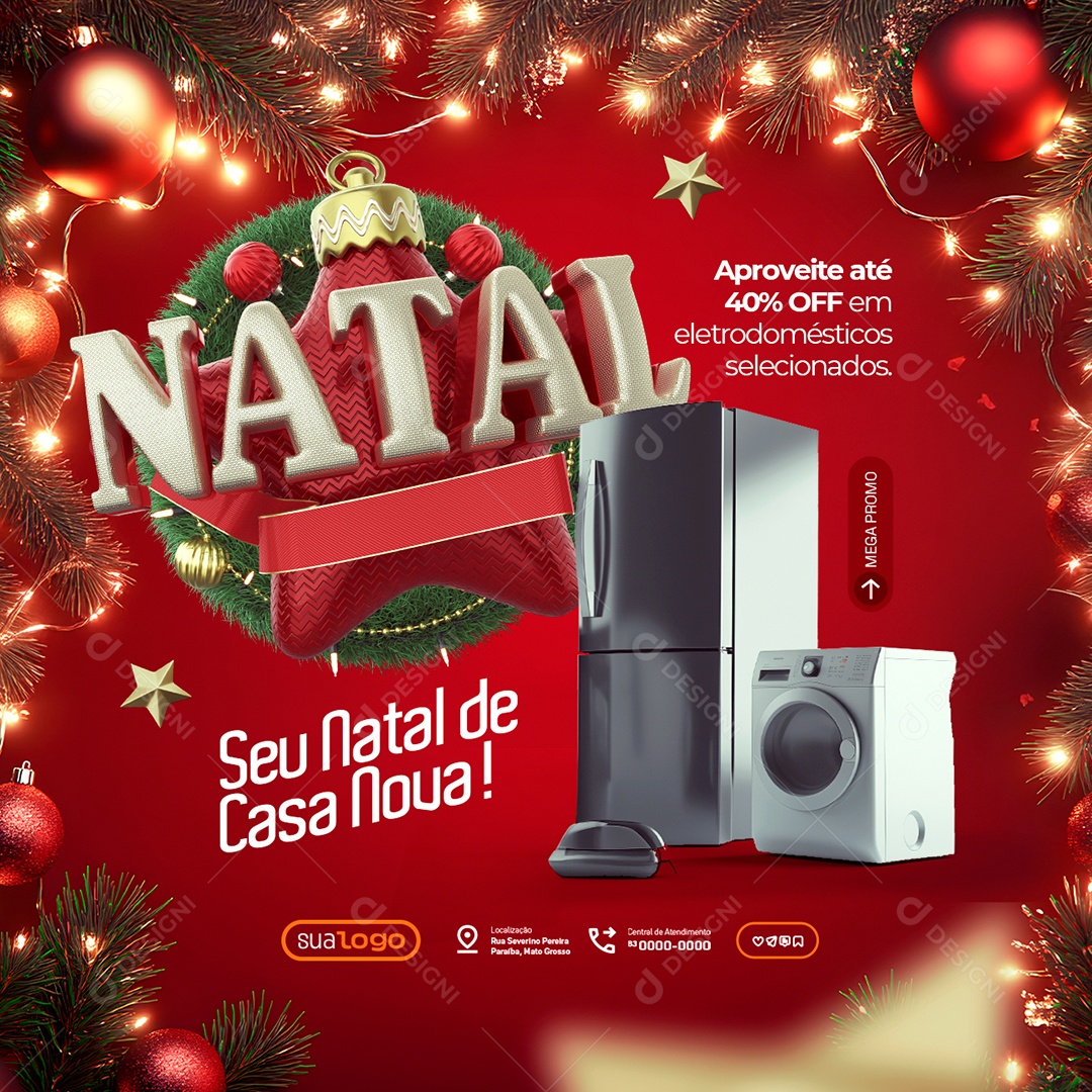 Natal Seu Natal de Casa Eletrodomésticos Nova Social Media PSD Editável