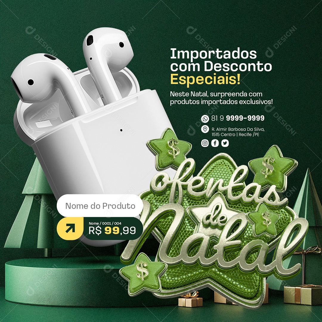 Ofertas de Natal Fone Sem Fio Importados com Descontos Social Media PSD Editável