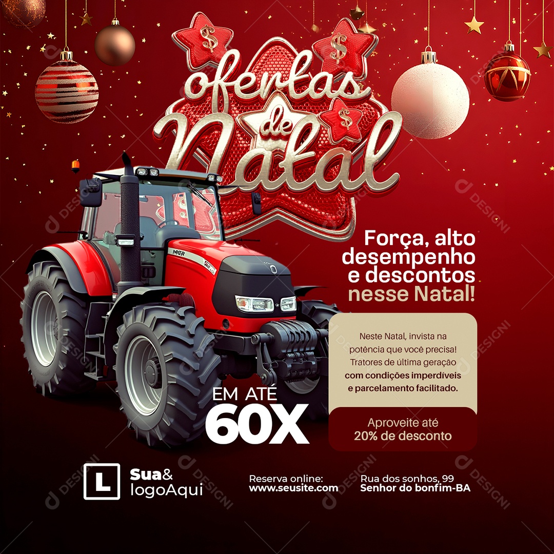 Ofertas de Natal Tratores Força Alto Desempenho Social Media PSD Editável