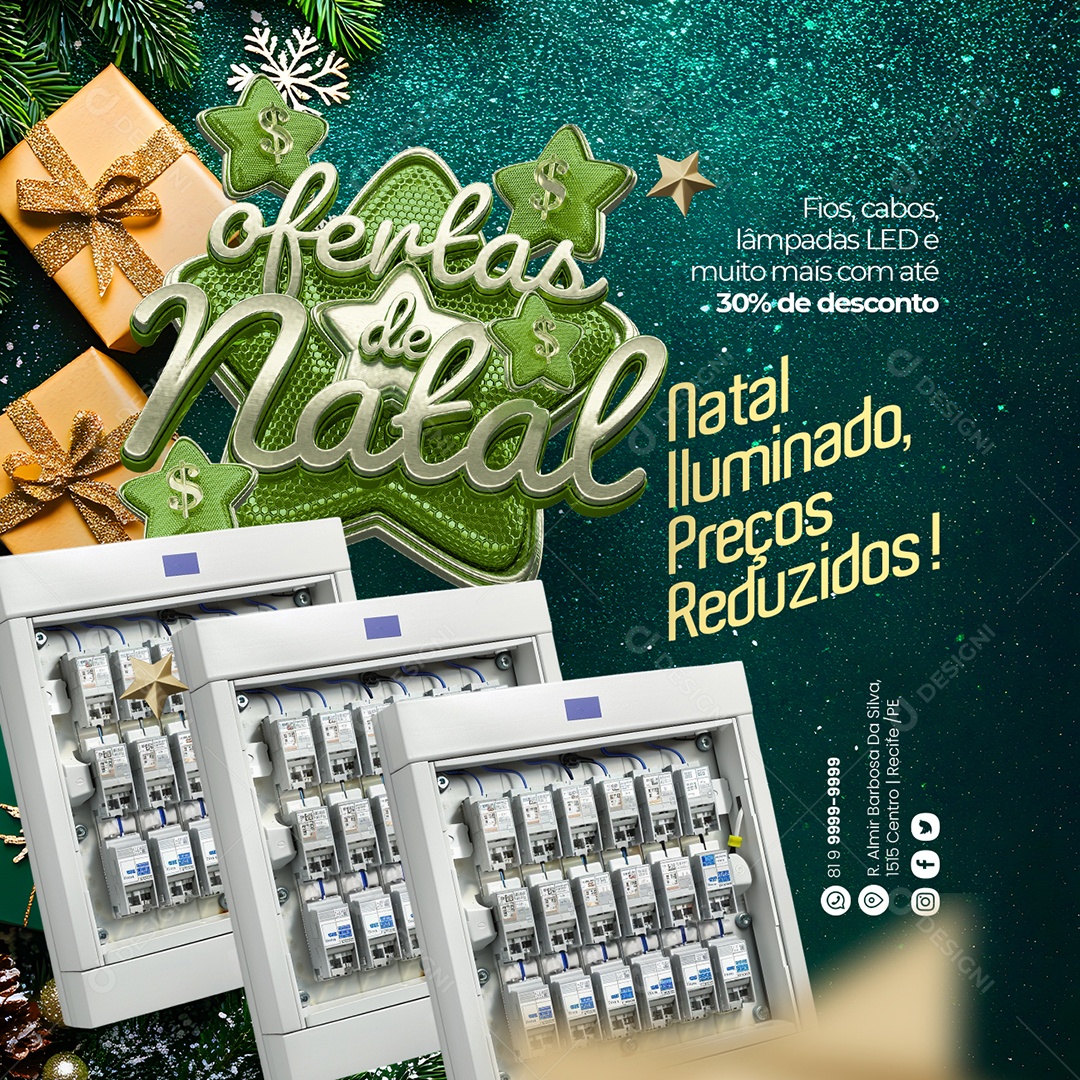 Ofertas de Natal Fios Cabos Lâmpadas Led Materiais de Construção Social Media PSD Editável