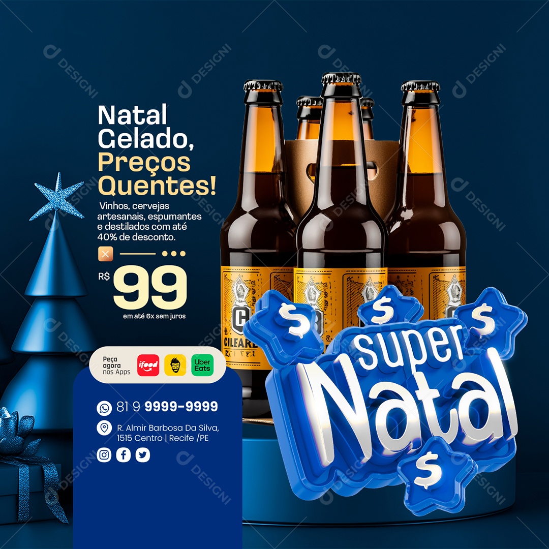 Super Natal Cervejaria Natal Gelado Social Media PSD Editável