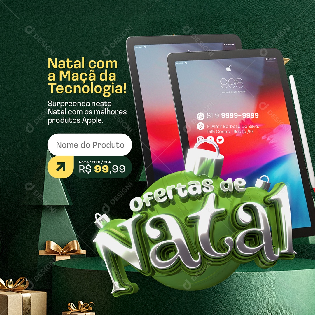 Oferta de Natal Maçã da Tecnologia Social Media PSD Editável