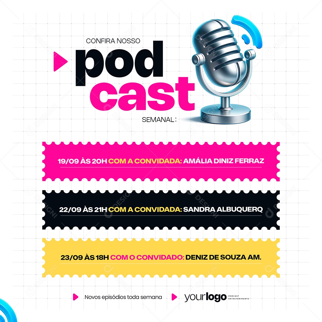 Agenda Semanal Podcast Social Media PSD Editável