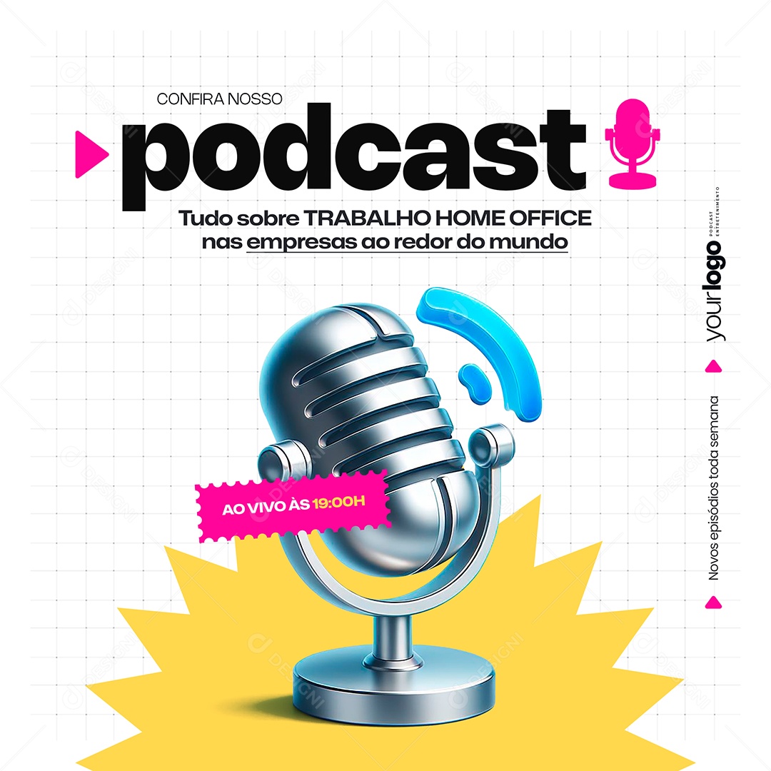 Podcast Tudo Sobre Trabalho Social Media PSD Editável