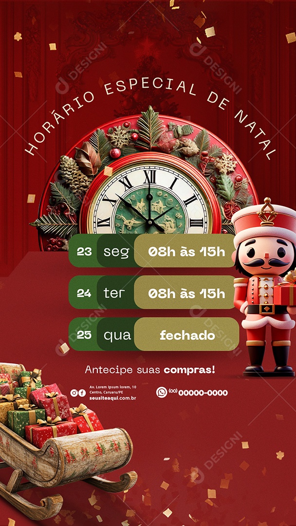 Story Horário Especial de Natal Funcionamento Social Media PSD Editável