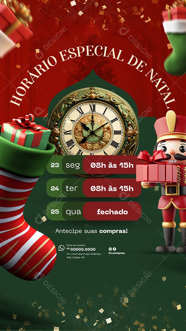 Story Horário Especial de Natal Funcionamento Social Media PSD Editável