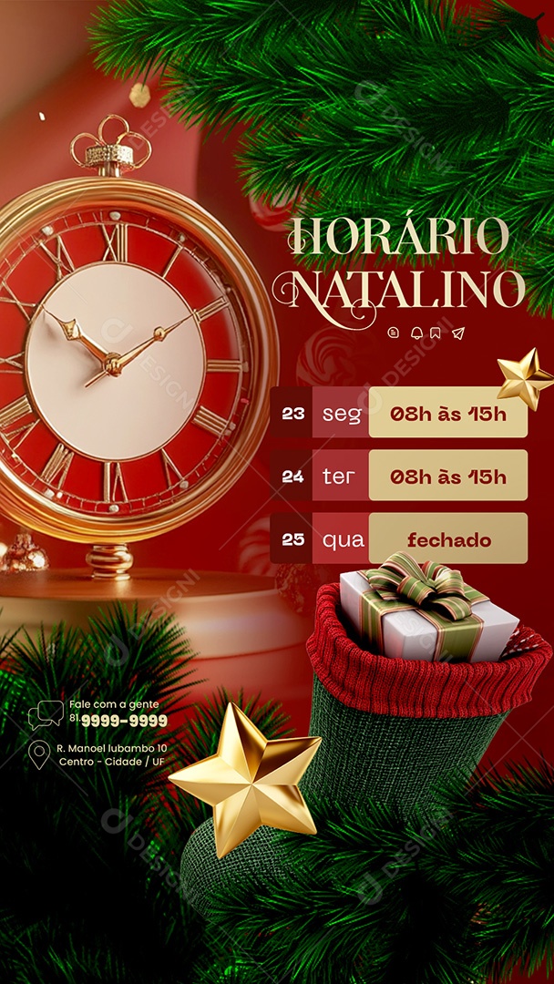 Story Horário de Funcionamento Natalino de Social Media PSD Editável