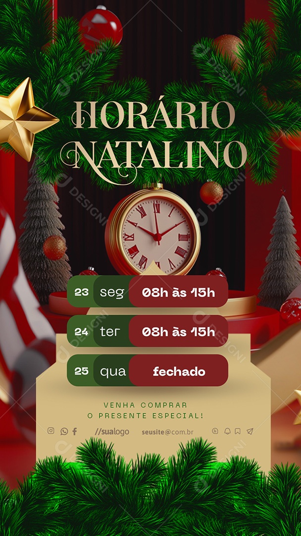 Story Horário Natalino de Funcionamento Social Media PSD Editável