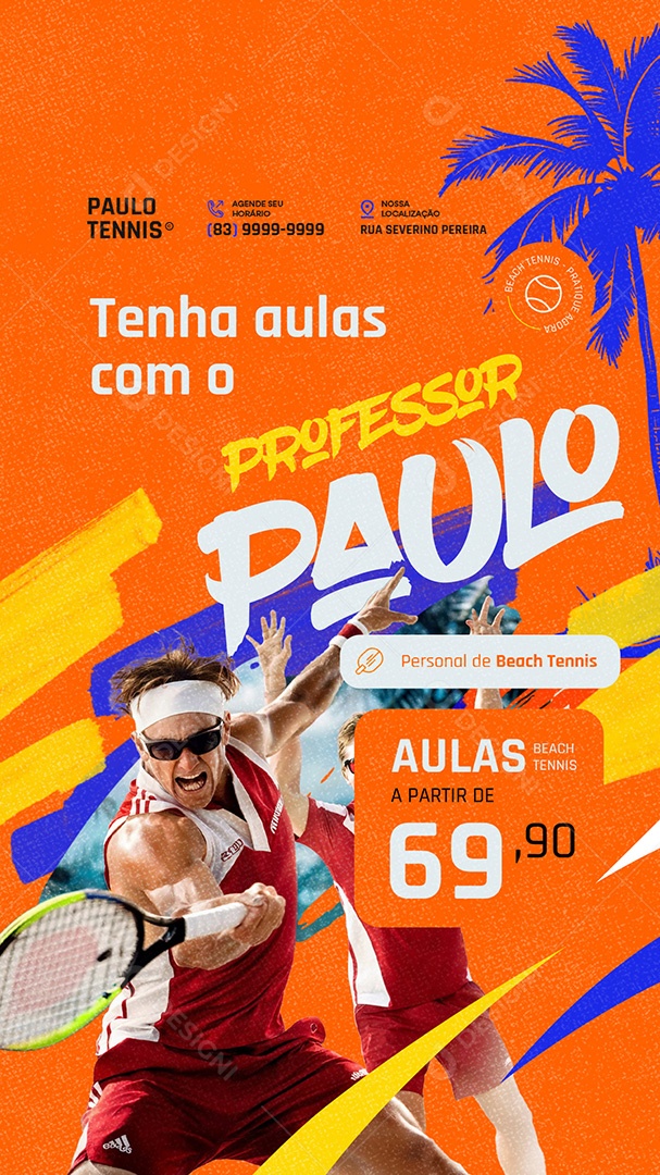 Story Beach Tennis Tenha Aulas Com o Professor Paulo Social Media PSD Editável