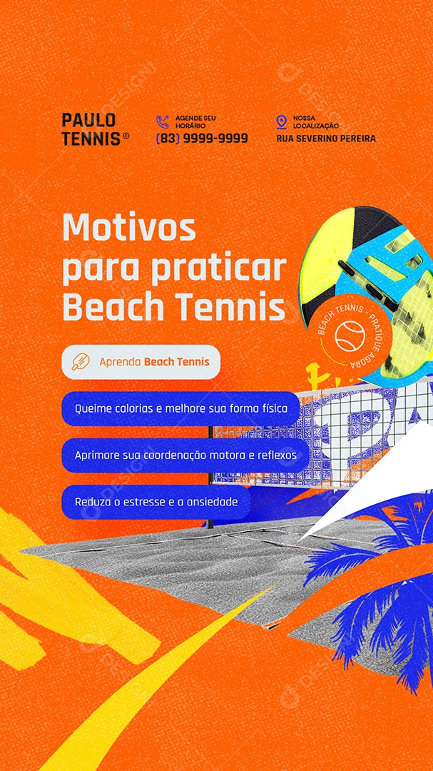 Story Motivos Para Praticar Beach Tennis Social Media PSD Editável