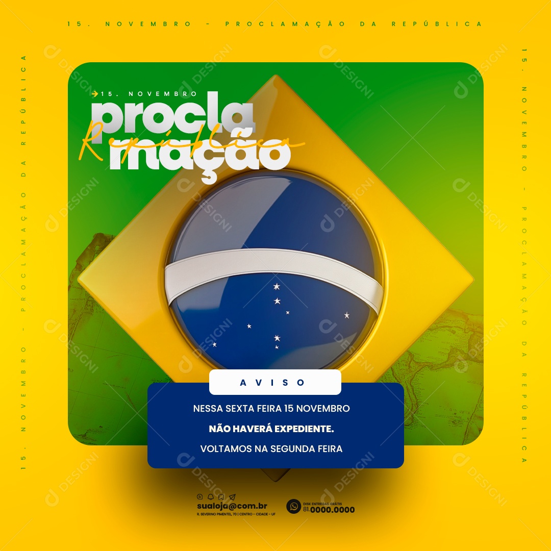 Dia da Proclamação Da República 15 De Novembro Social Media PSD Editável