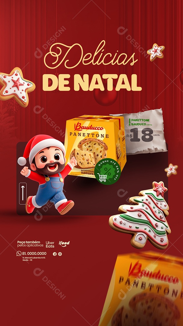 Story Ofertas de Natal de Promoção de Panetone Social Media PSD Editável