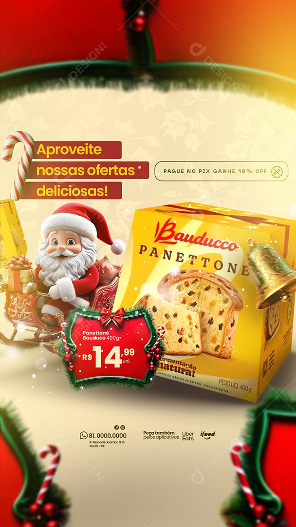 Story Ofertas de Natal de Promoção de Panetone Social Media PSD Editável
