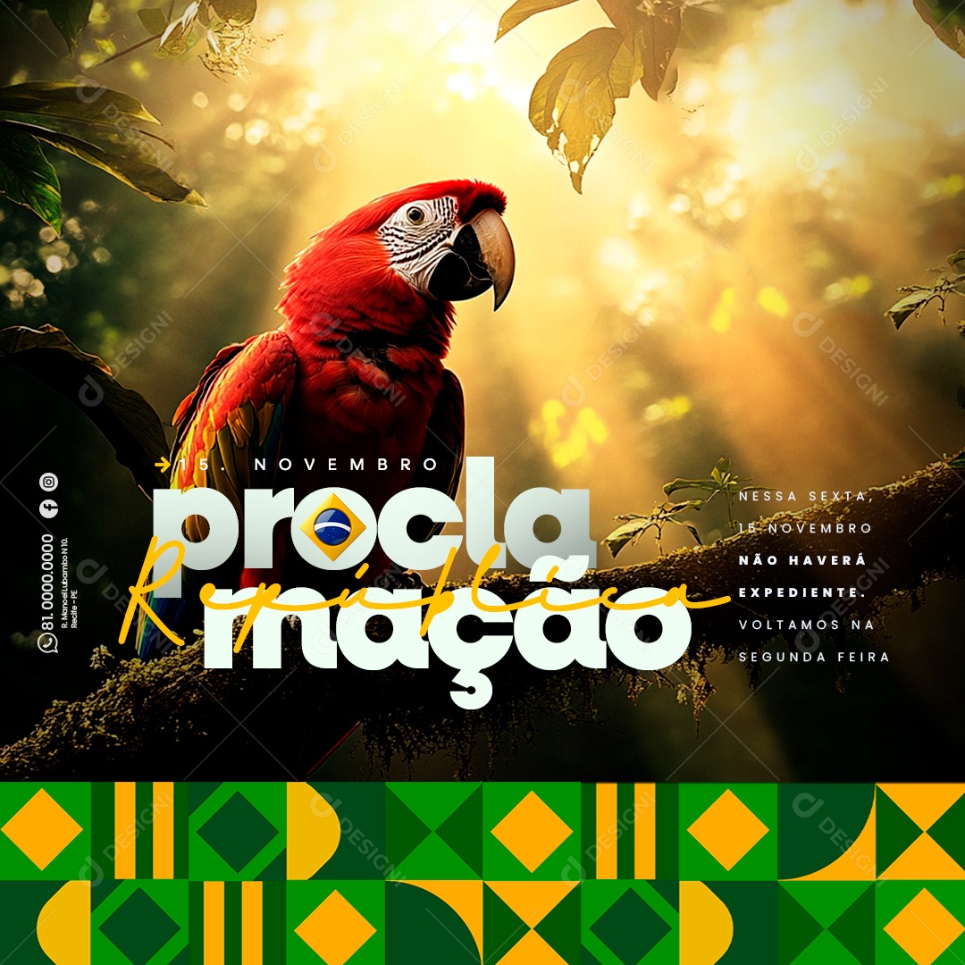 Dia da Proclamação Da República 15 De Novembro Social Media PSD Editável
