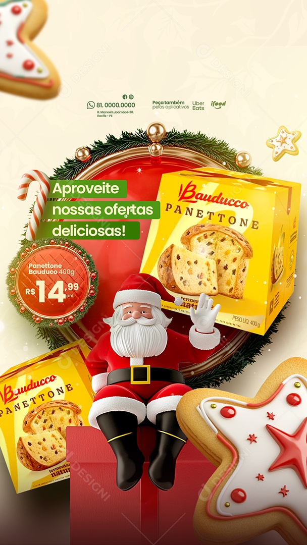 Story Ofertas de Natal de Promoção de Panettone Social Media PSD Editável