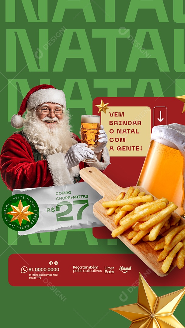 Story Ofertas de Natal de Promoção de Batata Frita Social Media PSD Editável