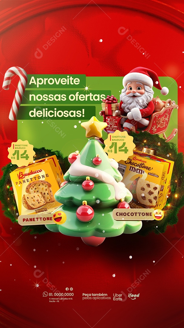 Story Ofertas de Natal de Promoção de Panetone Social Media PSD Editável