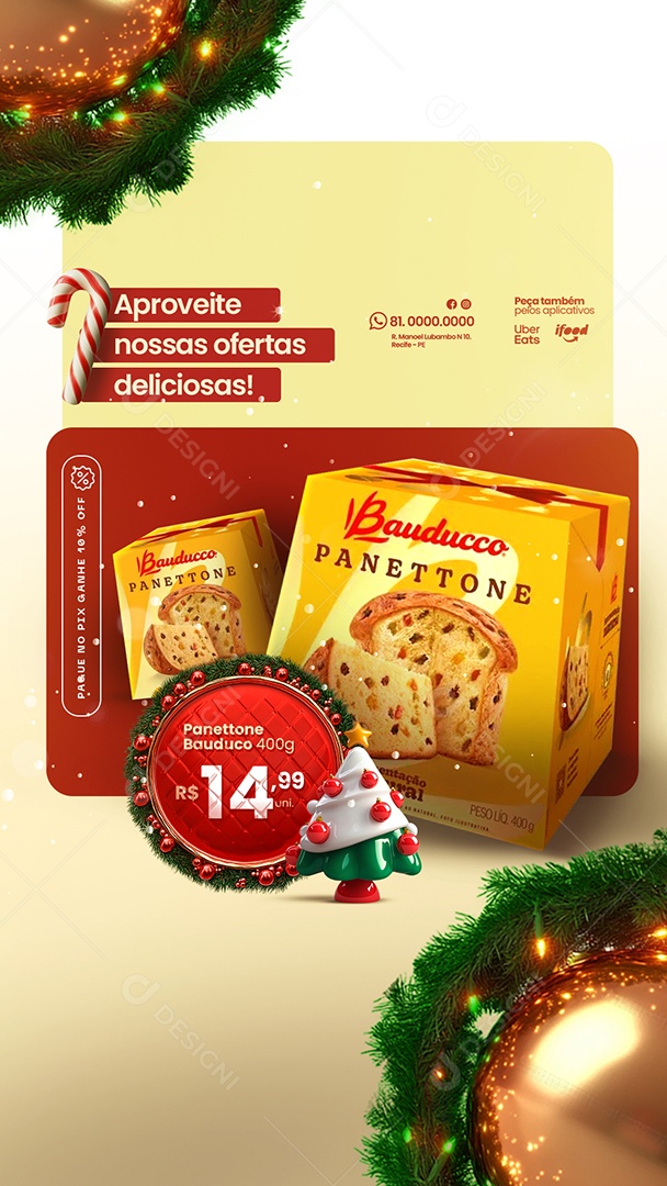 Story Ofertas de Natal de Promoção de Panetone Social Media PSD Editável