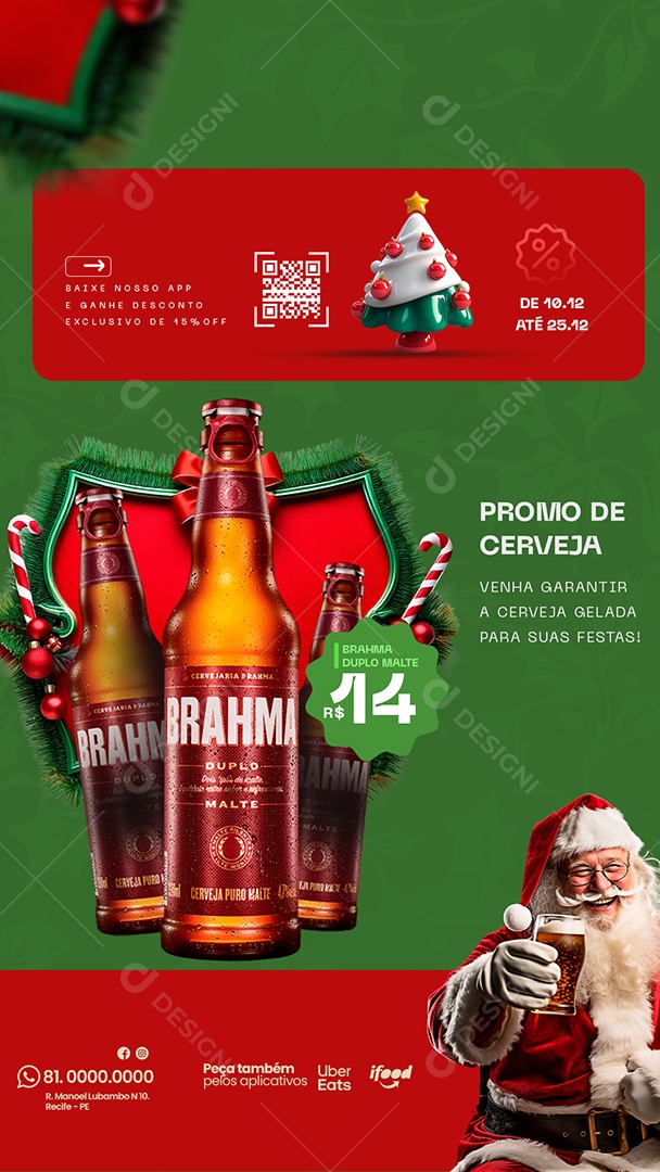 Ofertas Ofertas de Natal de Promoção de Brahma Social Media PSD Editável