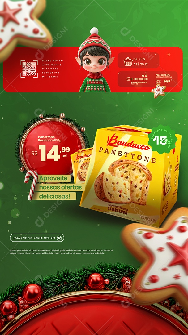 Story Ofertas de Natal de Promoção de Panetone Social Media PSD Editável