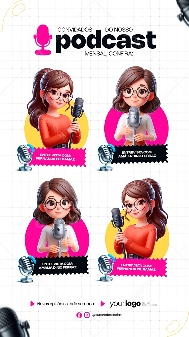 Story Convidados do Nosso Podcast Social Media PSD Editável