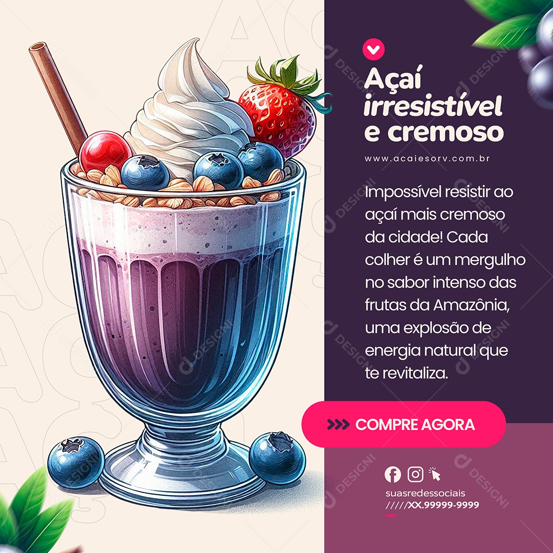 Açaí Irresistível e Cremoso Social Media PSD Editável