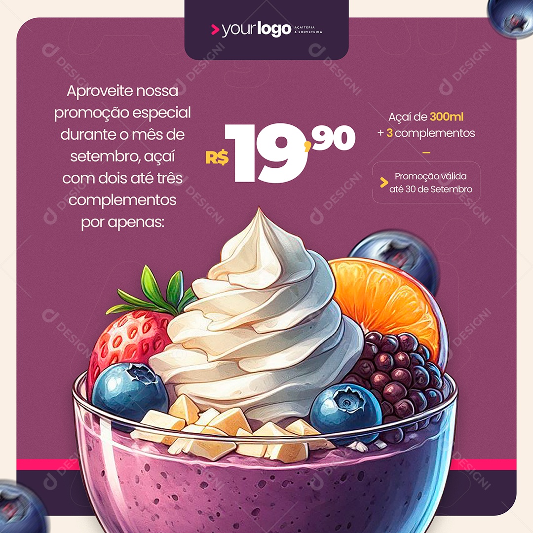Açaiteria Aproveite Nossa Promoção Especial Social Media PSD Editável