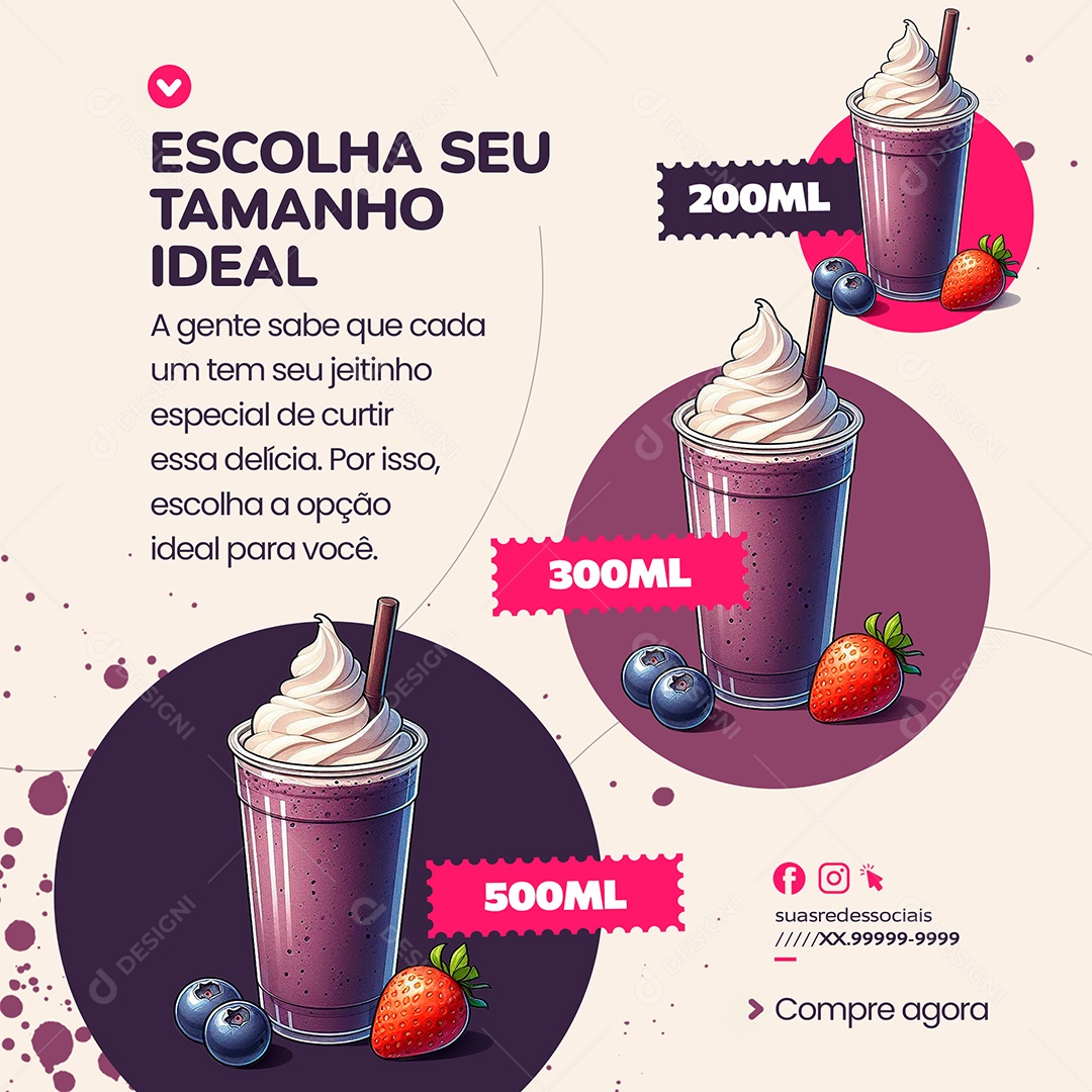 Açaiteria Escolha Seu Tamanho Ideal Social Media PSD Editável