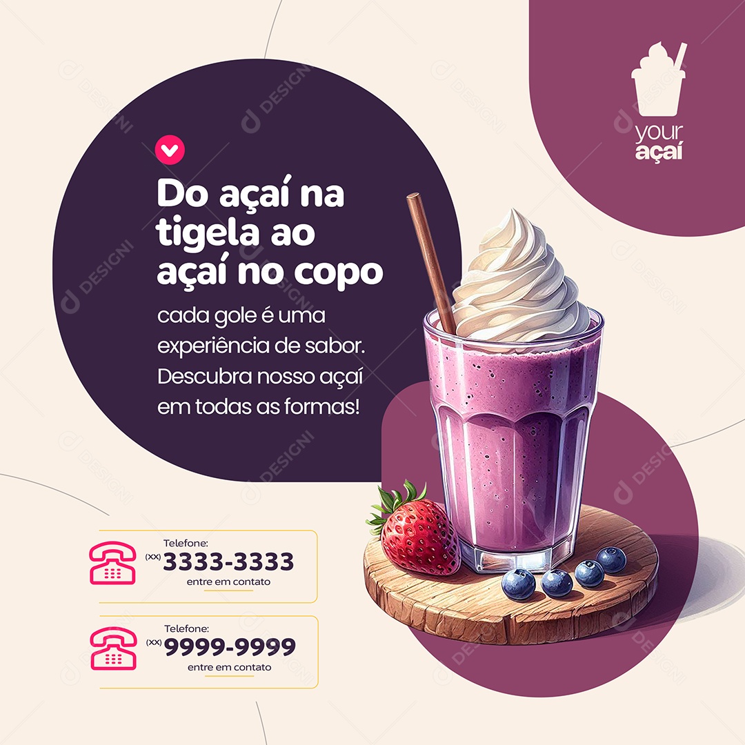 Açaiteria Do Açai Na Tigela Ao Açaí No Copo Social Media PSD Editável