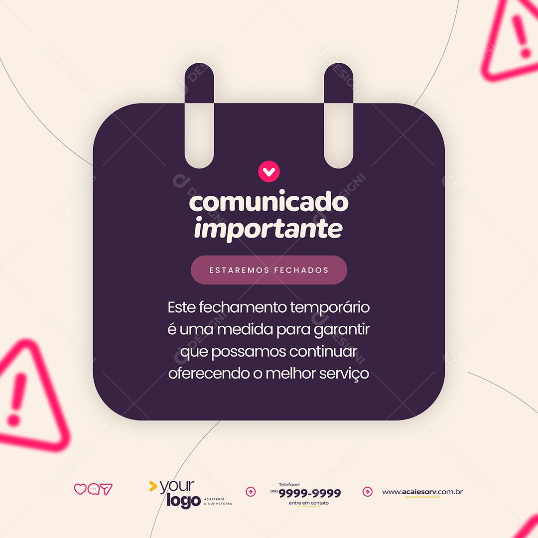 Comunicado Importante Açaiteria Importante Social Media PSD Editável