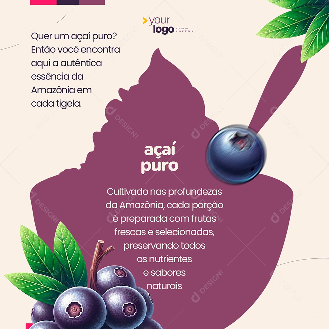 Açaiteria Açai Puro Social Media PSD Editável