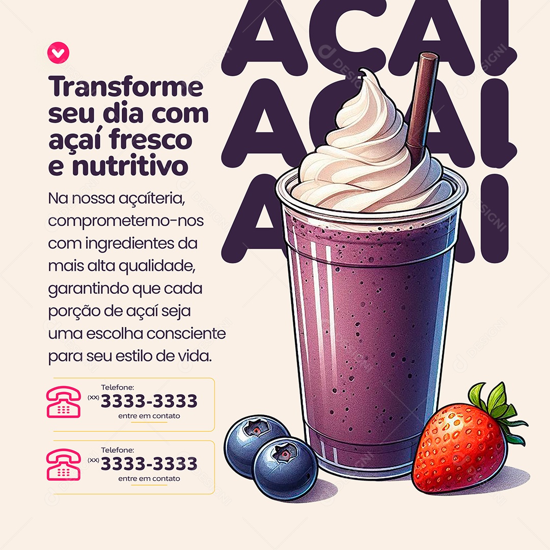 Transforme Seu Dia Com Açai Fresco e Nutritivo Social Media PSD Editável