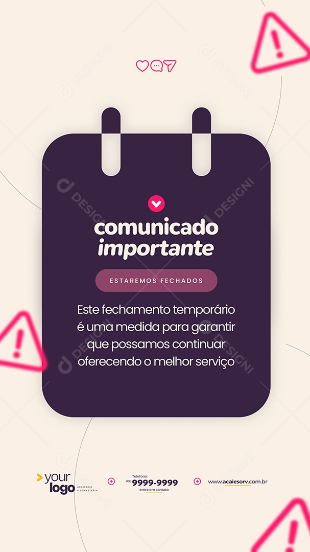 Story Comunicado Importante Açaiteria Importante Social Media PSD Editável