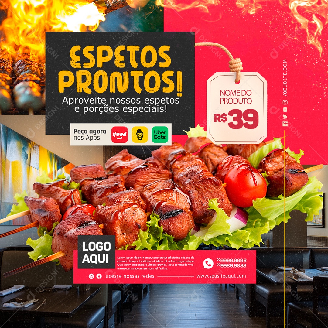 Churrascaria Espetos Prontos Social Media PSD Editável