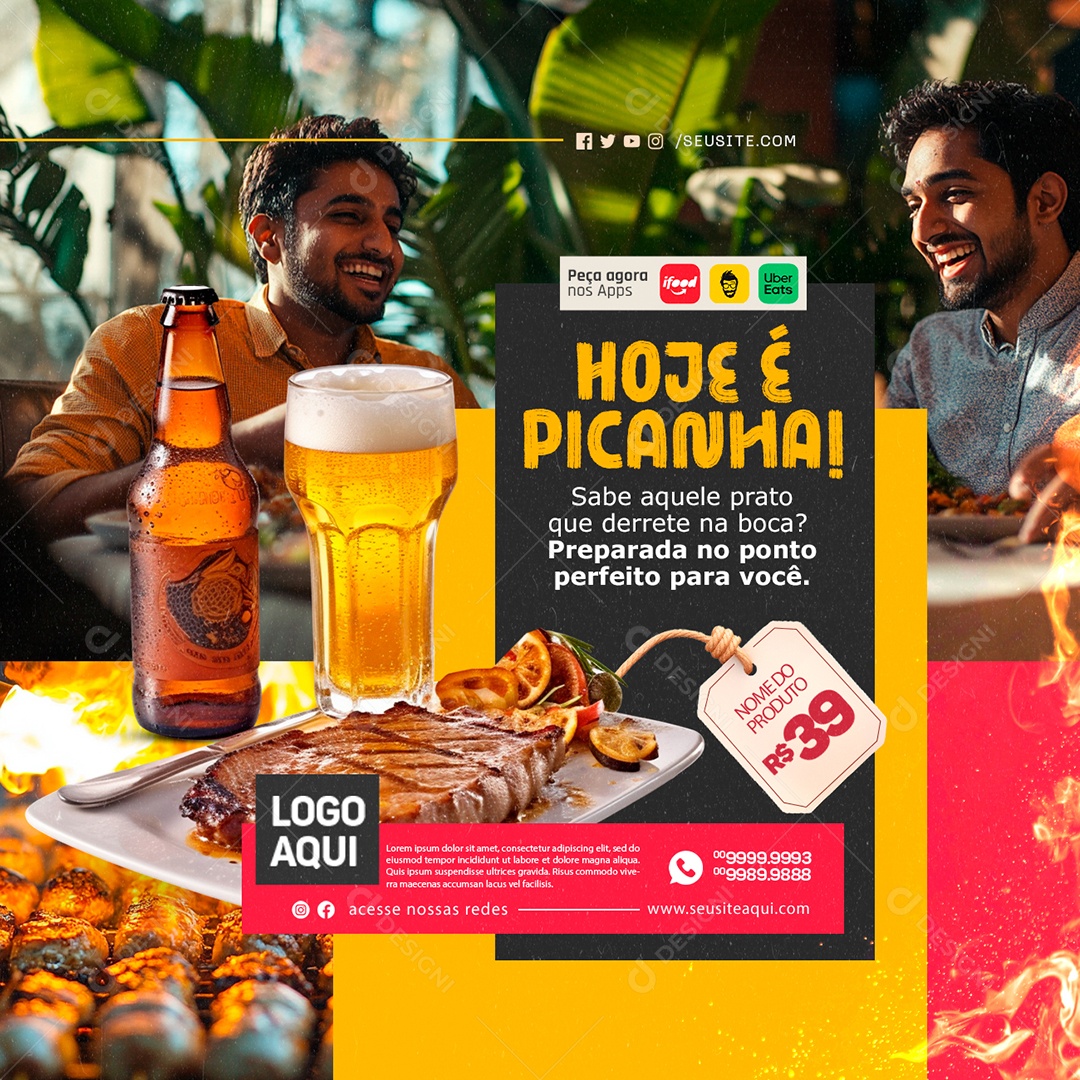 Churrascaria Hoje Tem Picanha Social Media PSD Editável