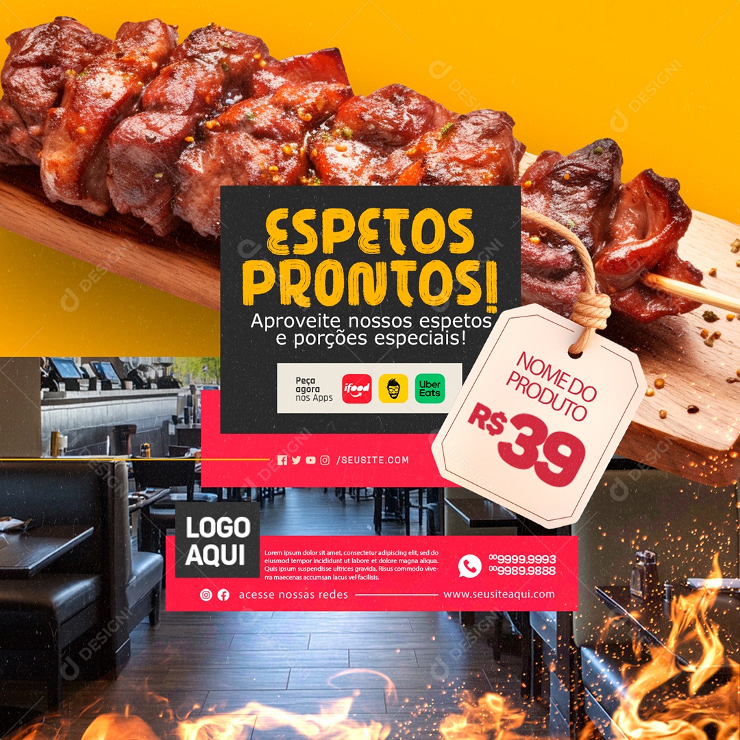 Churrascaria Espetos Prontos Social Media PSD Editável
