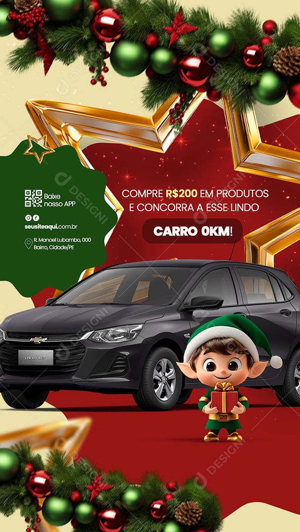 Story Natal da Sorte Você de Carro Social Media PSD Editável