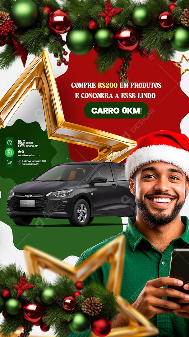 Story Natal da Sorte Você de Carro Social Media PSD Editável