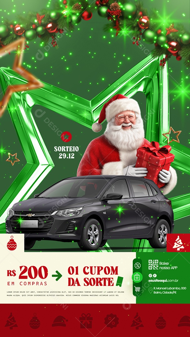 Story Natal da Sorte Você de Carro Social Media PSD Editável